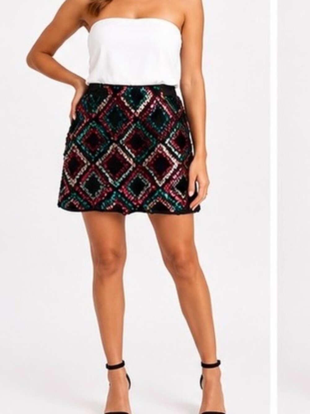 SHEIN Women’s XL Sequin Skort Mini Skirt Black Multicolor Sparkle Elastic Waist